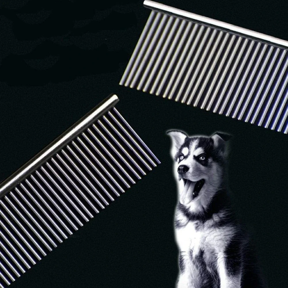 Stainless Steel Pet Grooming Comb Rounded Ends Teeth 7.5 Inch Silver